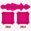 Eight years timeline. Vector hashtag progress squares. Magenta time comparison.