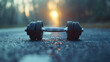 Strengthening the Day: Photo realistic of Morning Exercise Routine with Dumbbells Emphasizing Strength Training Concept
