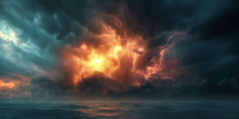 Wall Mural - Dramatic storm clouds in the sunset sky. Sky background, nature background.
