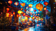 Big part of Taiwanese culture with bokeh lights on night street