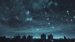 cityscape with many stars at night sky. 