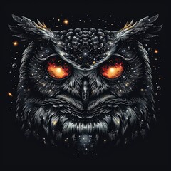 Wall Mural - Owl T-Shirt Design with eyes that hold galaxies inside, detailed feathers with a mystical and majestic star map, Ai Generated Images