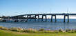 Panoramic coastal scenery of Phillip Island bridge and ships berth by the shore. at San Remo, VIC Australia.It is a cantilever bridge in Victoria that connects the Australian mainland.