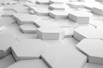 Canvas Print - White geometric hexagonal pattern, representing blockchain technology