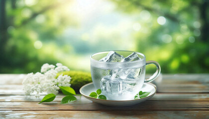 Poster - cup of tea on a wooden table