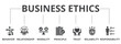Business ethics concept icon illustration contain behavior, relationship, morality, principle, trust, reliability and responsibility.