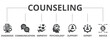 © Uniconlabs - Counseling concept icon illustration contain diagnosis, communication, empathy, psychology, support, expert and advice.