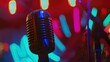 Karaoke microphone in lounge, close-up with colorful background, sing-along fun 