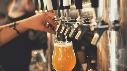 Canvas Print - Craft beer festival, close-up of beer taps and frothy pours, artisanal vibe