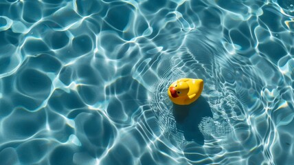 Wall Mural - Top view of shadow on pool water surface with a rubber ducky floating in the water. Beautiful abstract background concept banner.