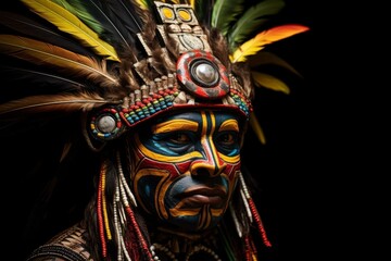 Wall Mural - Vibrant indigenous tribal mask with feathers