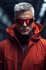 Wall Mural - Stylish man in red jacket and sunglasses