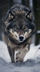 Canvas Print - Fierce wolf in the snowy forest