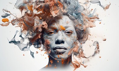 Wall Mural - abstract artistic portrait with smoke and paint splatter