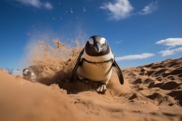 Poster - Penguin walking in the desert