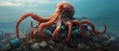 Environmental threat with an octopus entangled in plastic waste under the sea