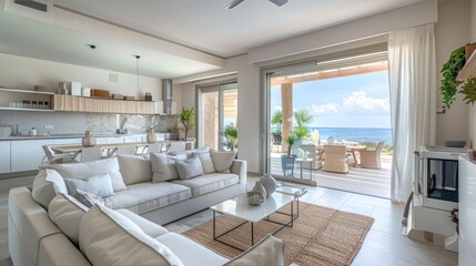 Braided modern garden furniture set on a sea side cliff balcony with a view