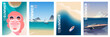 © ArtLina - Summer poster, holiday cover, card set. Summer design with with landscape, beach, sun, sea, girl, yacht, mountains and typography. Summer holidays, vacation, travel vector illustration. Fashion style.