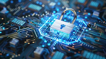 Poster - Digital padlock icon of cyber security and data protection technology,.and business data privacy concept.