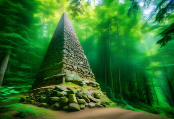 Wall Mural - A stone tower covered in vines in the middle of a forest