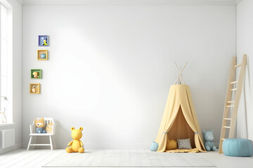 Mock up wall in the children's room in white wall background. 3d rendering