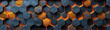 A closeup of the hexagonal carbon brush, showing its unique shape and structure with each one glowing in vibrant orange light against an abstract dark background.