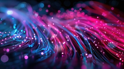 Wall Mural - Fiber optic abstract background with burning lights, light speed technology