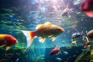 Wall Mural - Colorful fish glide through a lush planted sea  underwater