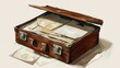 A classic old suitcase containing paper documents