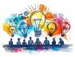 © Vatcharachai - A colorful artistic representation of a team brainstorming session with lightbulbs symbolizing ideas.