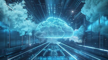 Poster - futuristic cloud computing network visualization.