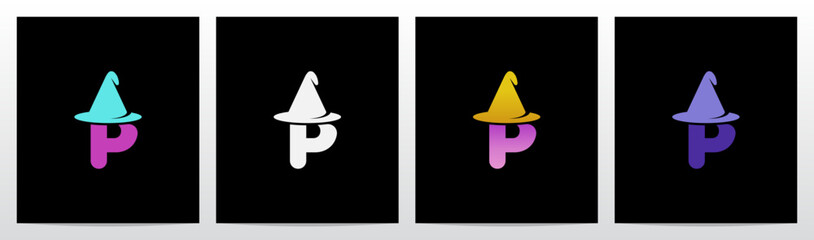 Wizard Magician Witch Hat on Letter Initial Logo Design P