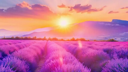 Sticker - Field of lavender with sun setting in background