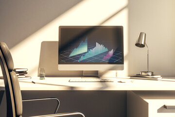 Poster - Modern computer monitor with abstract creative financial chart, research and strategy concept. 3D Rendering