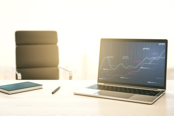 Poster - Modern computer screen with creative statistics data hologram, stats and analytics concept. 3D Rendering