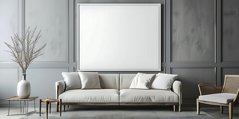 Poster - modern living with a white frame mockup accentuating the clean lines of your home interior.