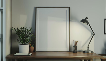 Aufkleber - elegance workspace with a white frame mockup enhancing the contemporary decor of your office environment