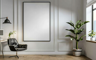 Aufkleber - office space with a white frame mockup, embodying professionalism and sophistication in the workplace decor