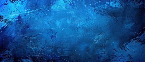 Poster - Blue Abstract Painting With Black and White Lines