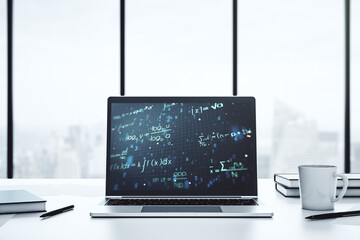 Poster - Creative scientific formula concept on modern laptop screen. 3D Rendering
