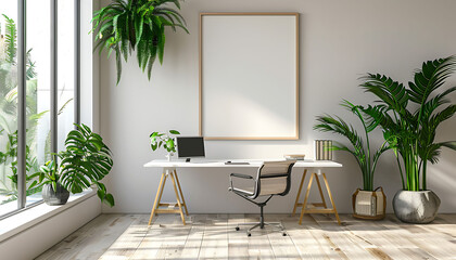 Aufkleber - office aesthetics with a white frame mockup accentuating the sleek, modern decor of your professional environment