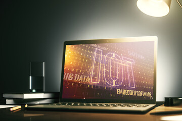 Aufkleber - Modern computer monitor with creative IOT hologram, research and development concept. 3D Rendering