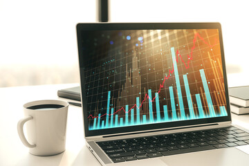 Poster - Modern computer display with abstract financial graph, financial and trading concept. 3D Rendering