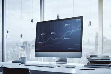 Poster - Stats data illustration on modern laptop monitor, computing and analytics concept. 3D Rendering