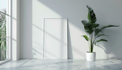 Poster - serene ambiance with a white frame mockup against a modern office background