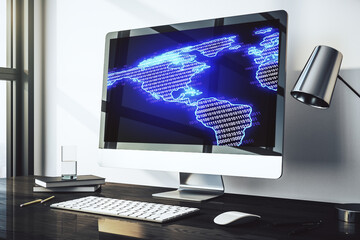 Poster - Digital America map on modern laptop screen, international trading concept. 3D Rendering