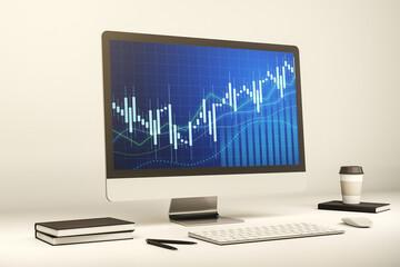 Poster - Abstract creative financial graph on modern laptop monitor, forex and investment concept. 3D Rendering