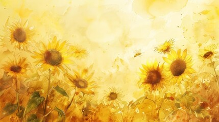Wall Mural - sunflower symphony on a yellow background, with a single yellow flower in the foreground