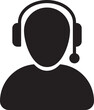Customer Care Service and Support Icon, With Headphone for Helpline in Glyph Pictogram Symbol, Flat Vector Person Avatar