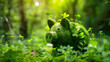 Piggy bank made with green moss in garden green economy eco investment concept